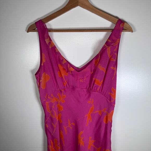 Tahari 100% Silk Dress Size 10 Pink Orange Floral Slip Style Sheath Y2K Vintage - Picture 3 of 16
